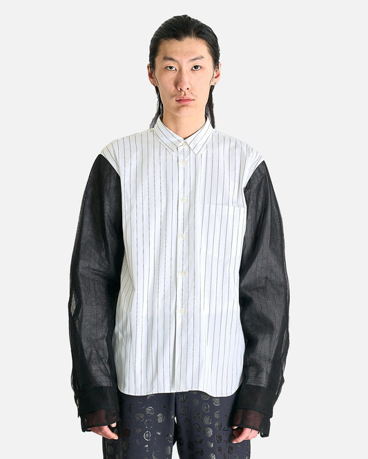 Comme des Garcons HOMME PLUS Men's Shirts Layered Striped Long Sleeve Button Up in White/Black