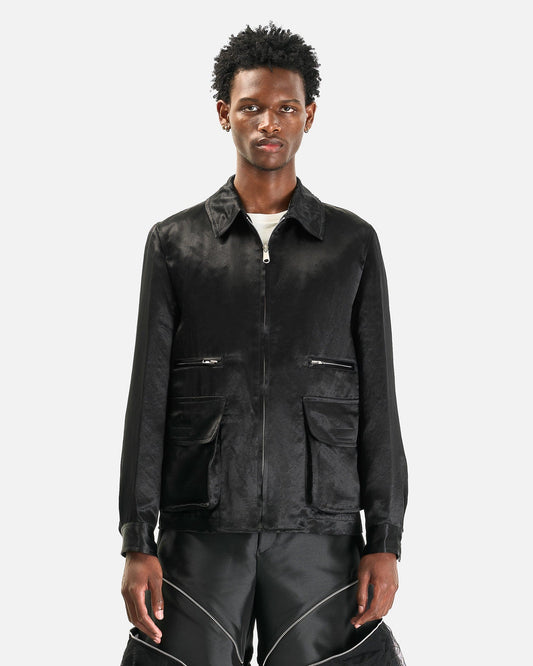BLACK Comme des Garçons Men's Jackets Polyester Taffeta Frilled Lined Jacket in Black